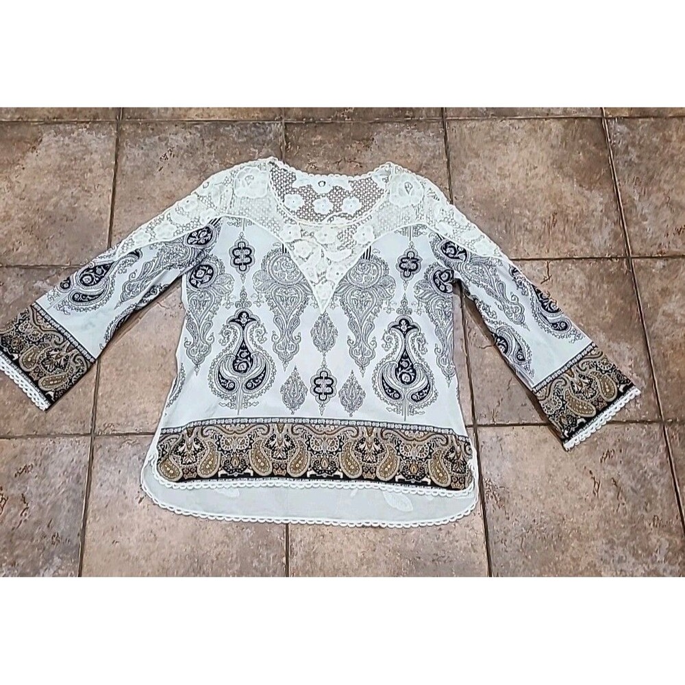 100% Cotton And Lace Top SIZE M Paisley MULTI PRINT Embroidered